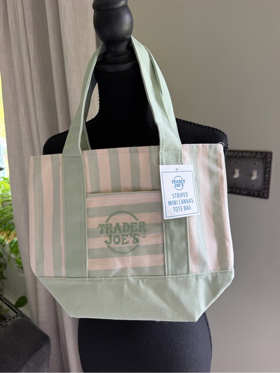 Trader Joe'S Handbags - Trader Joe's Mint Stripe Canvas Tote Bag